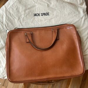 Jack Spade tan slim laptop bag with handles and shoulder strap